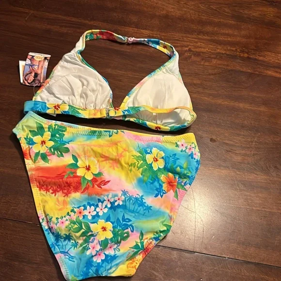 California waves 2005 2pc swimsuit tropical print halter top new large - Picture 16 of 16